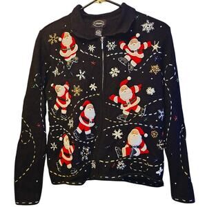 Vintage Designer's Studio ice skating Santa Claus cardigan